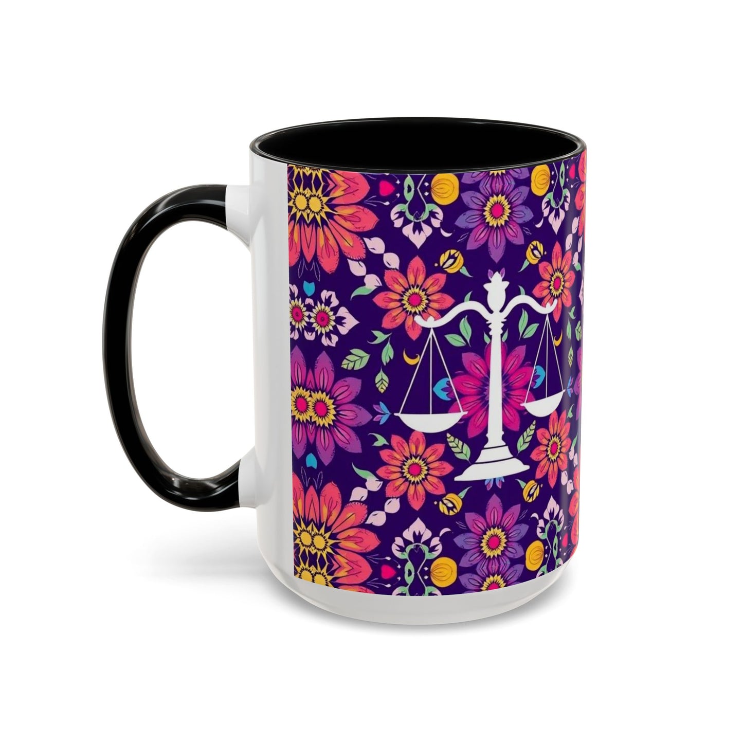 Accent Coffee Mug, Libra, Zodiac v3, Flower Pattern, (11, 15oz)