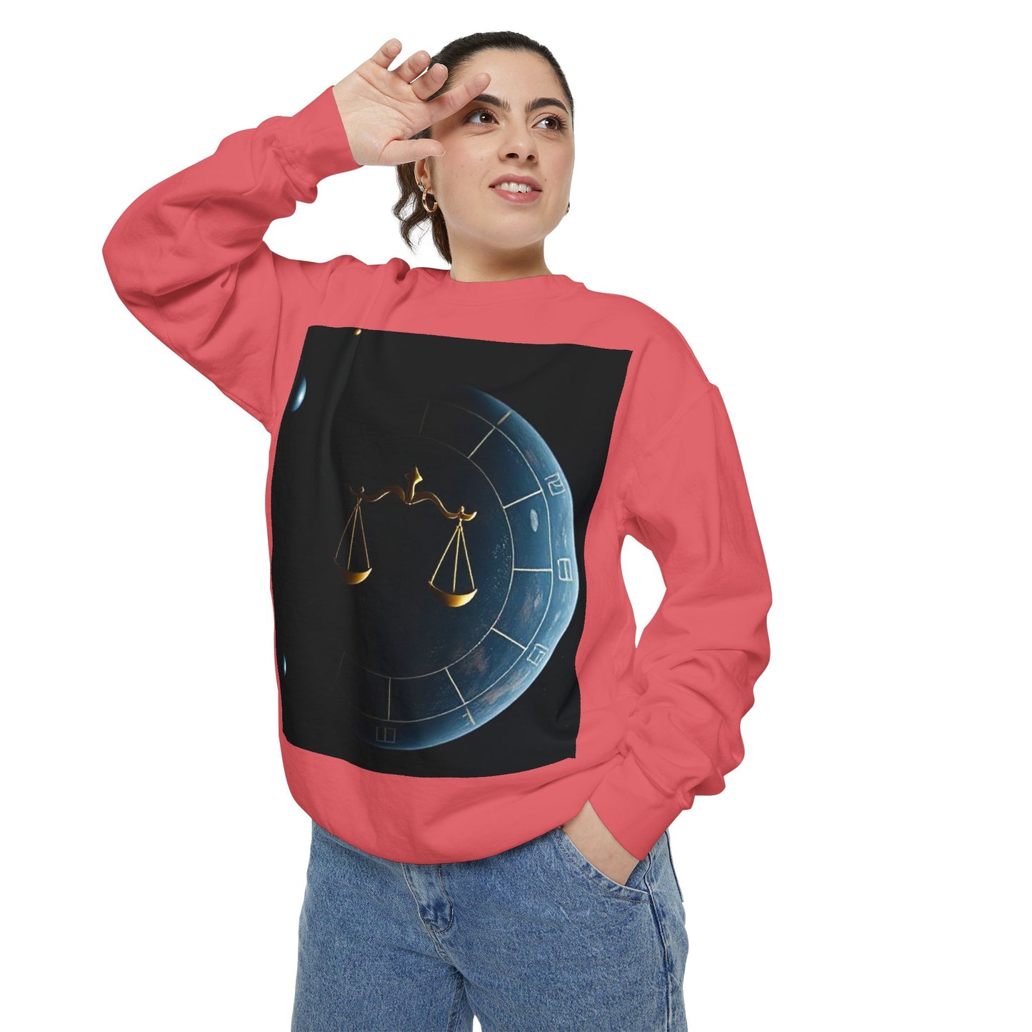Garment-Dyed Sweatshirt, Unisex, Space Animal Design v1, Libra