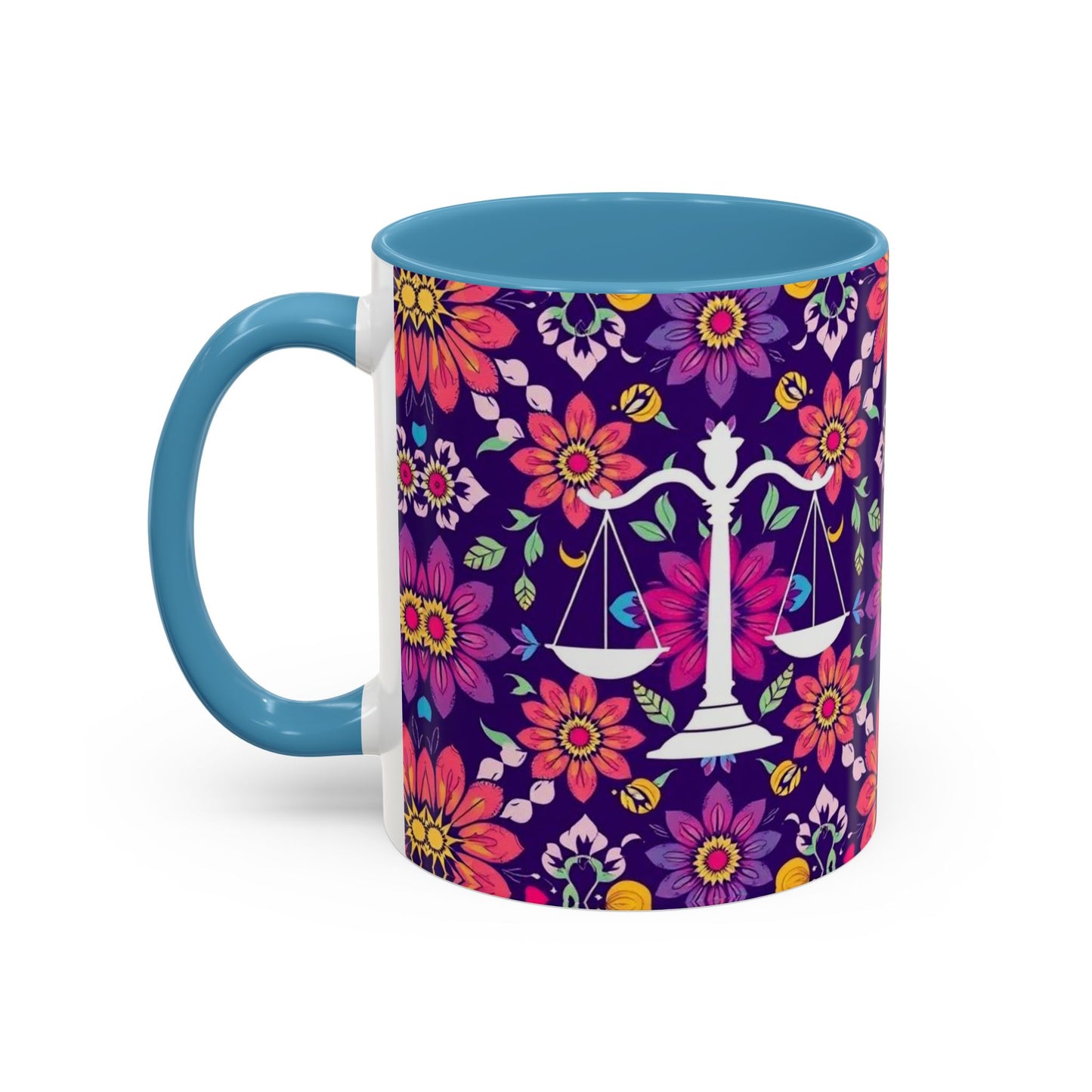 Accent Coffee Mug, Libra, Zodiac v3, Flower Pattern, (11, 15oz)