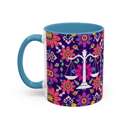 Accent Coffee Mug, Libra, Zodiac v3, Flower Pattern, (11, 15oz)