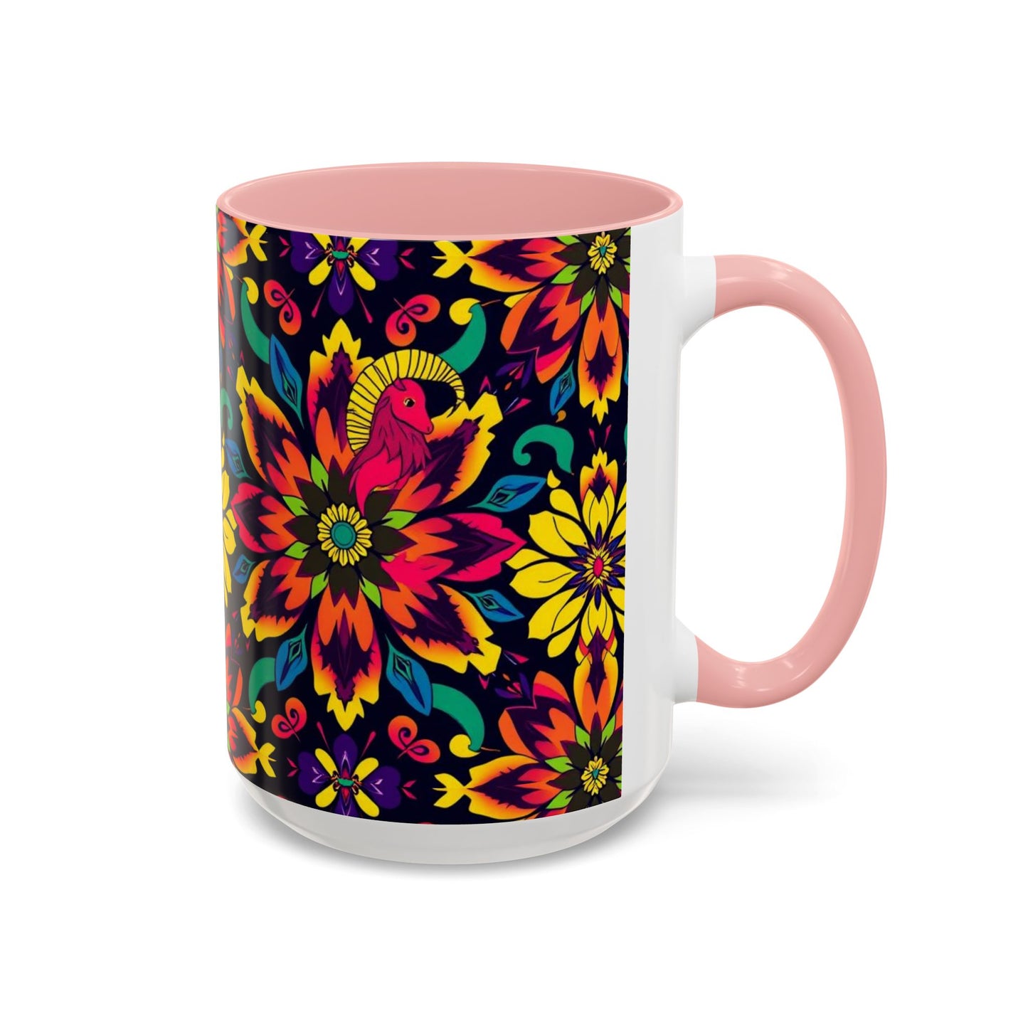 Accent Coffee Mug, Capricorn, Zodiac v4, Flower Pattern, (11, 15oz)