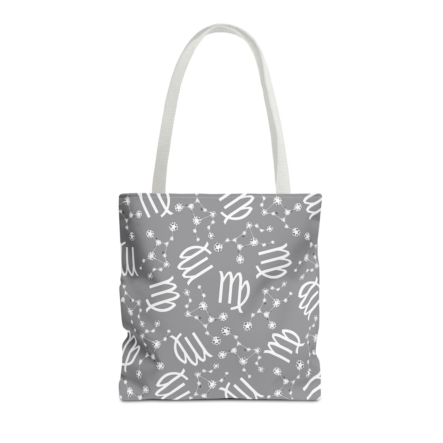 Tote Bag, Virgo Zodiac Sign, AOP, (Grey, White)