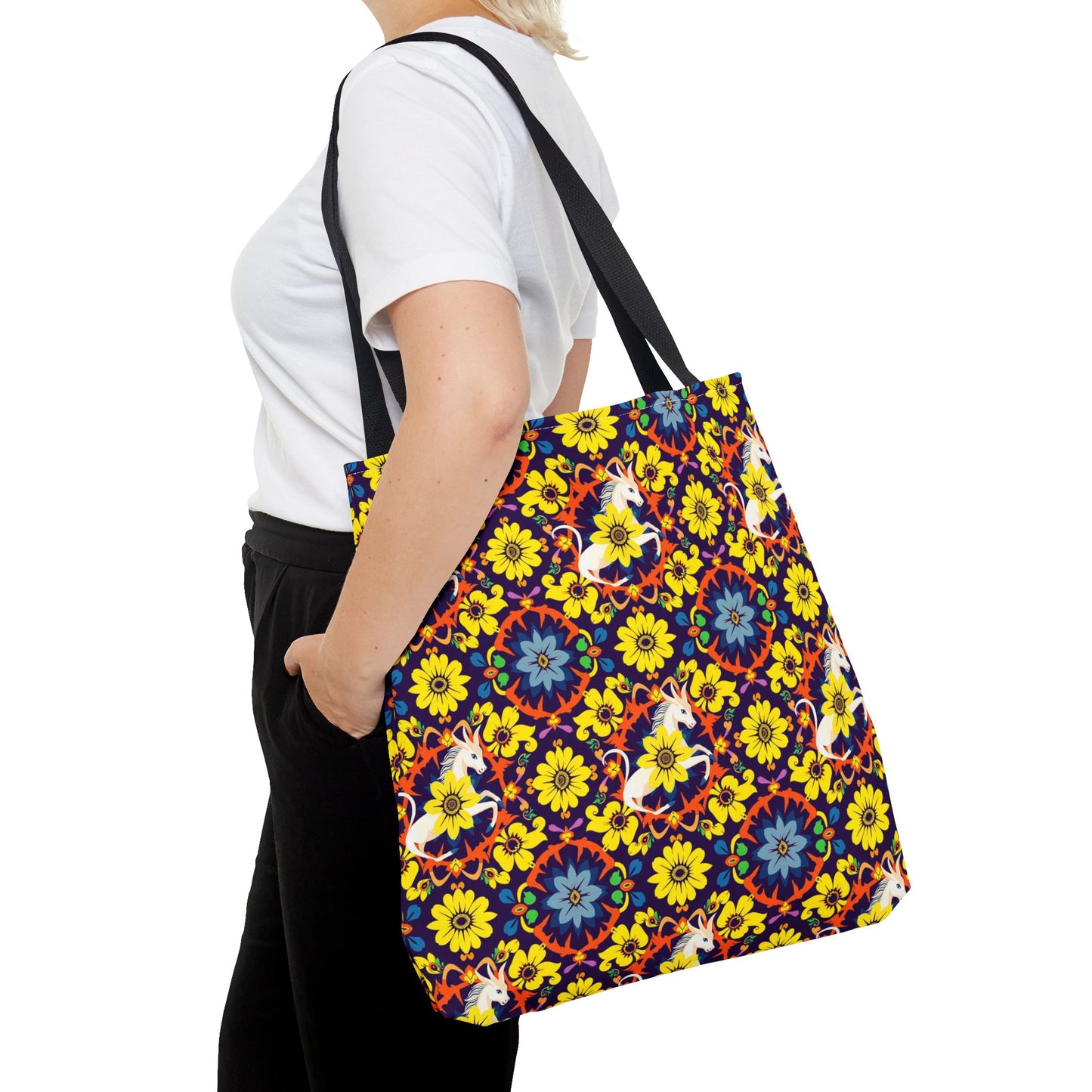 Tote Bag (AOP), Aquarius, Zodiac v1, Flower Pattern