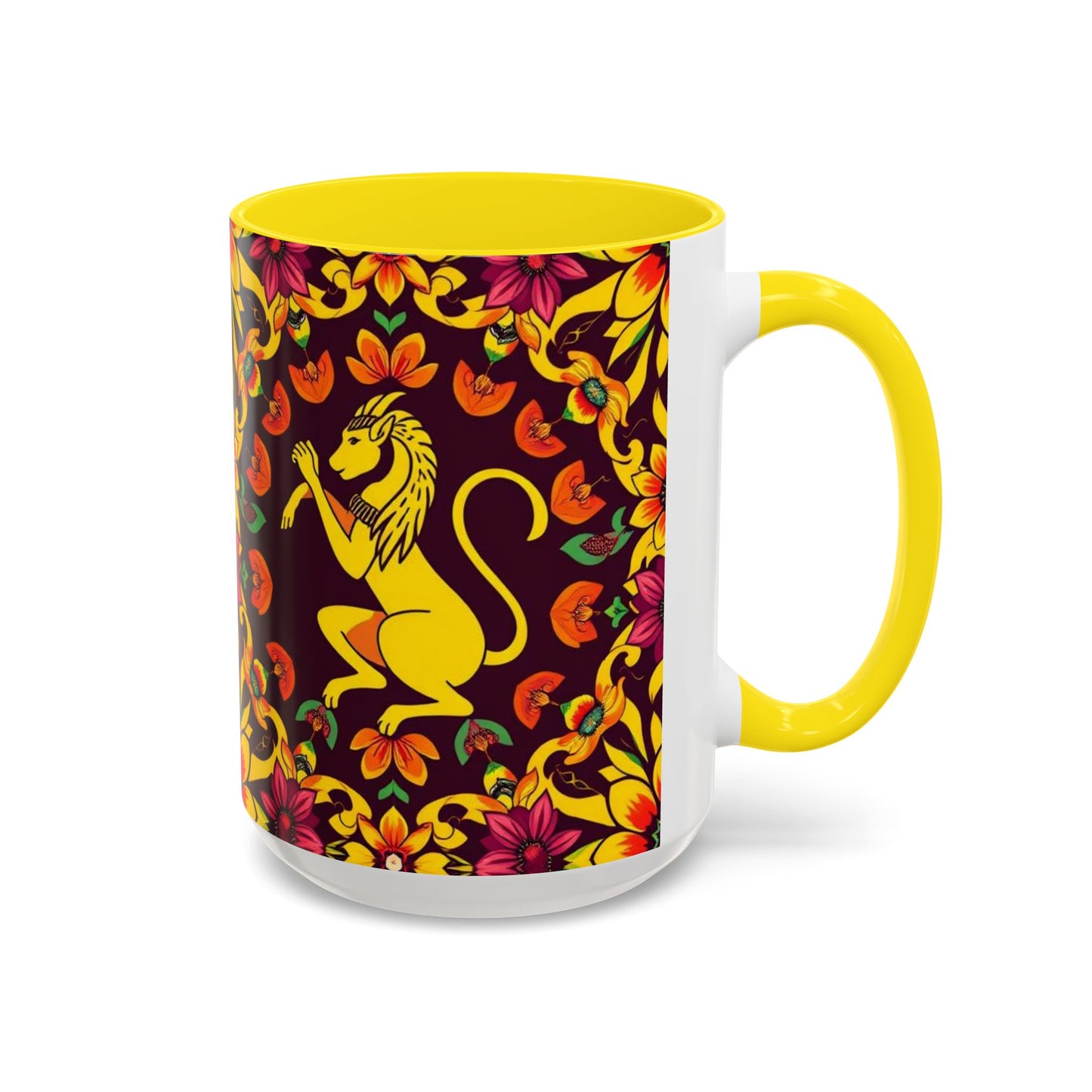 Accent Coffee Mug, Virgo, Zodiac v1. Flower Pattern, (11, 15oz)