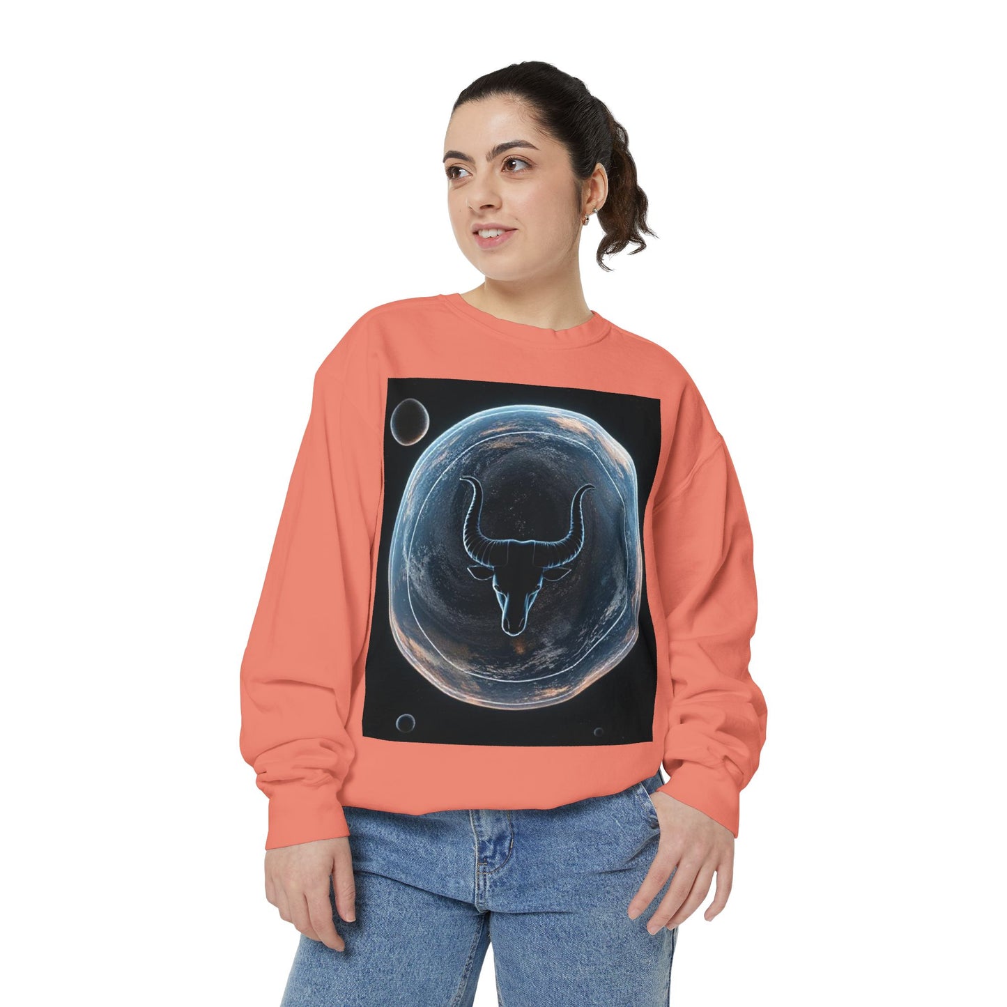 Garment-Dyed Sweatshirt, Unisex, Space Animal Design, Taurus