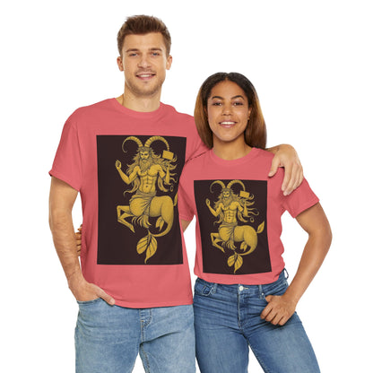 Unisex Heavy Cotton T-Shirt, Capricorn God, Zodiac Design