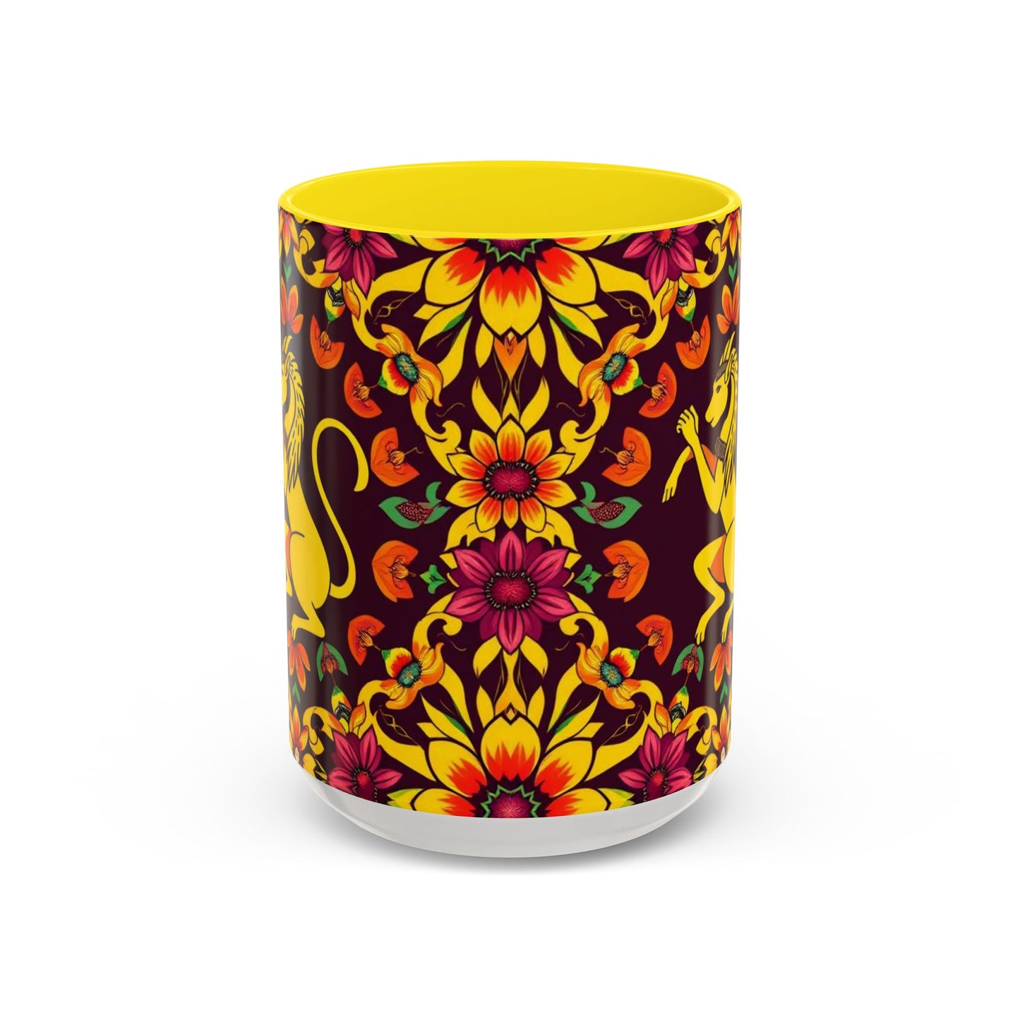Accent Coffee Mug, Virgo, Zodiac v1. Flower Pattern, (11, 15oz)