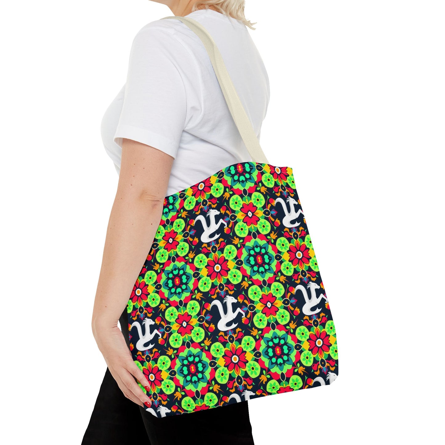 Tote Bag, (AOP), Aquarius, Zodiac v4, Flower Pattern