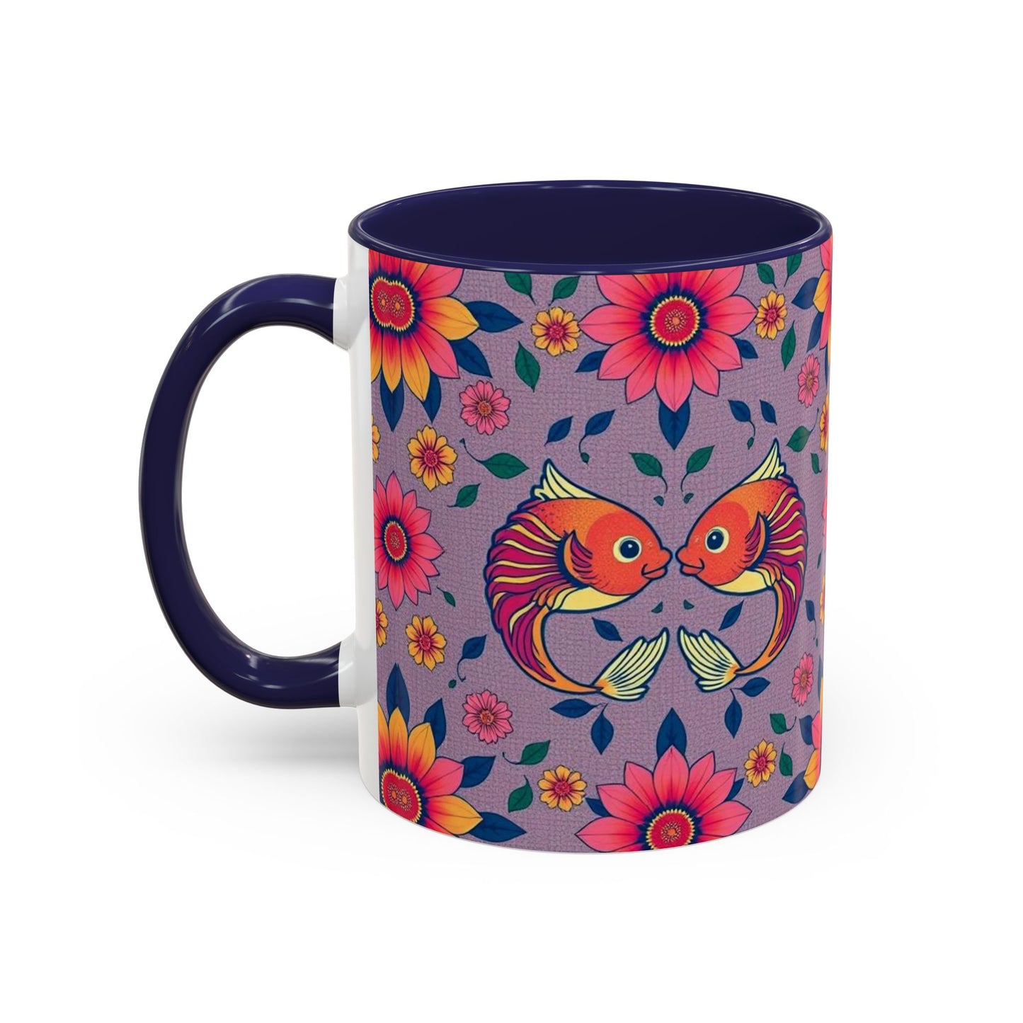 Accent Coffee Mug, Pisces, Zodiac v2, Flower Pattern, (11, 15oz)