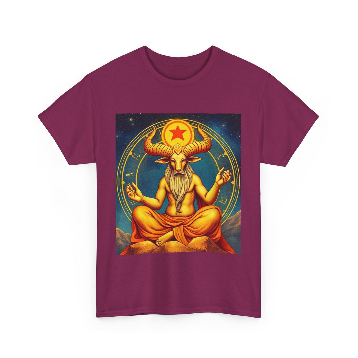Unisex Heavy Cotton T-Shirt, Meditating Bull, Taurus Zodiac Design