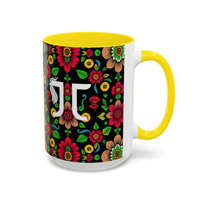 Accent Coffee Mug, Gemini, Zodiac v4, Flower Pattern, (11, 15oz)