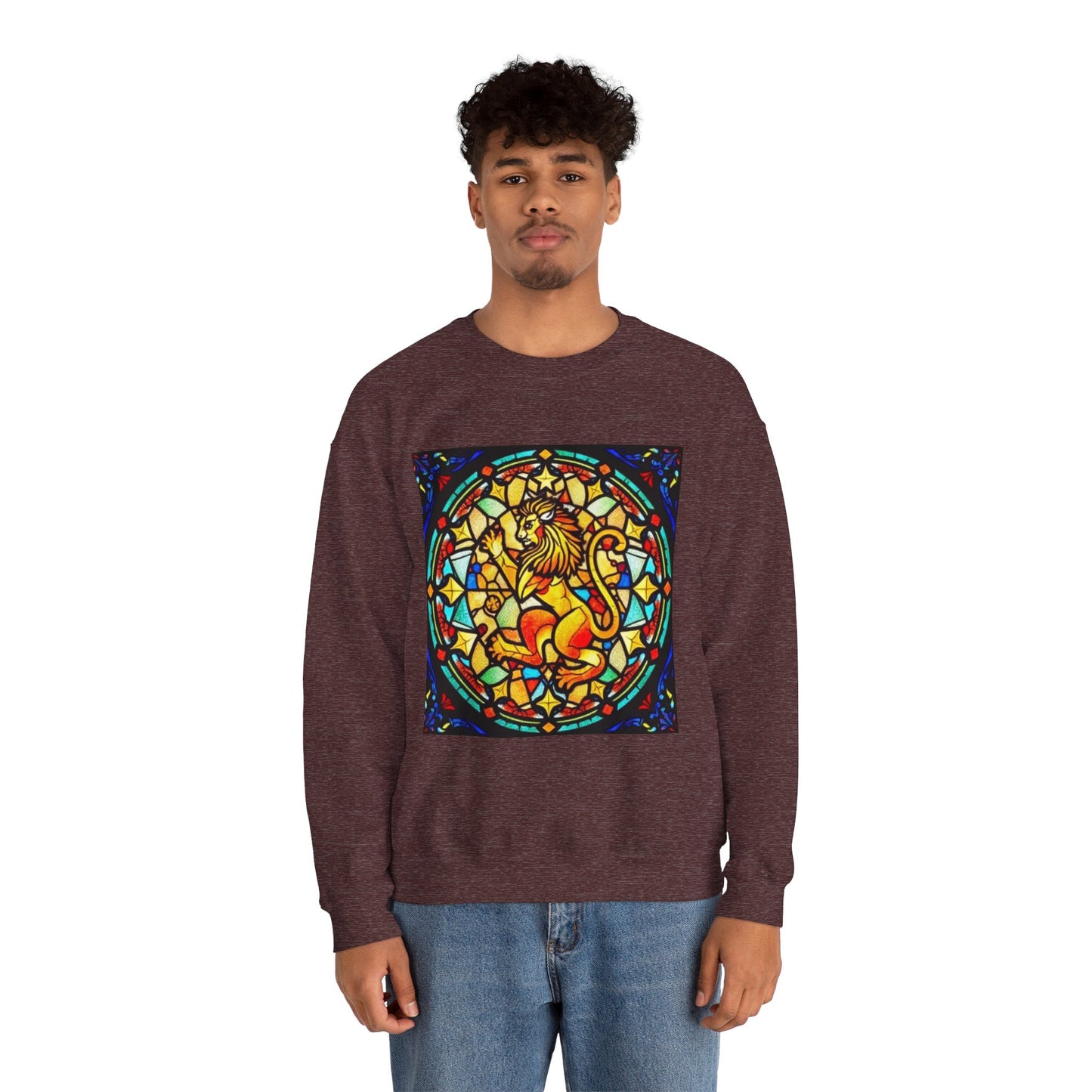 Unisex Heavy Blend™ Crewneck Sweatshirt, Glass 1, Leo Zodiac Design