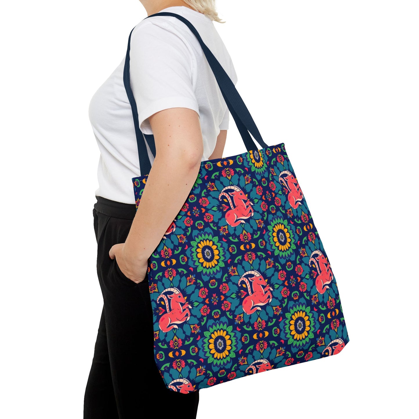 Tote Bag (AOP), Capricorn, Zodiac v1, Flower Pattern