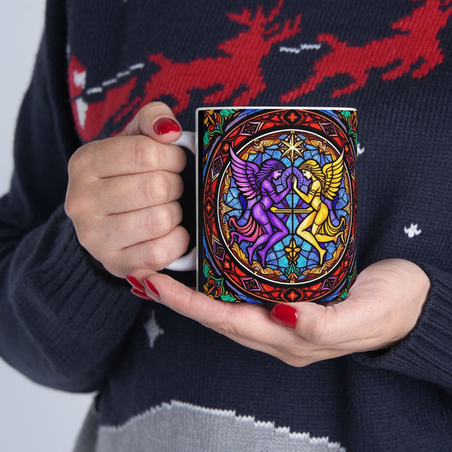 Ceramic Mug, (11oz, 15oz), Ceramic Coffee Mug, AOP, Glass Design v1, Gemini Zodiac