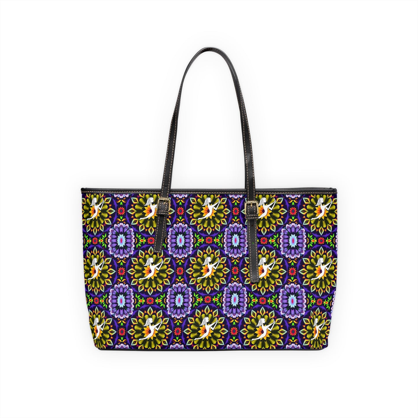 Leather Shoulder Bag, Sagittarius, Zodiac v2, Flower Pattern