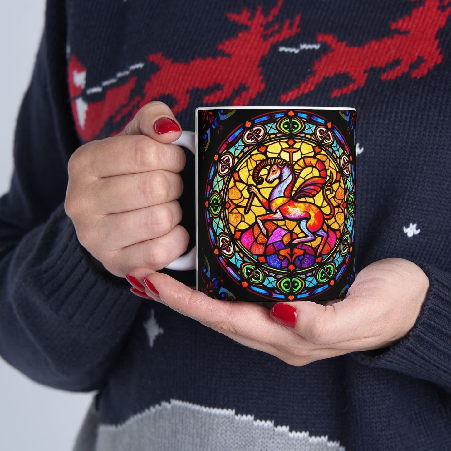 Ceramic Mug, (11oz, 15oz), Ceramic Coffee Mug, AOP, Glass Design, Aries Zodiac