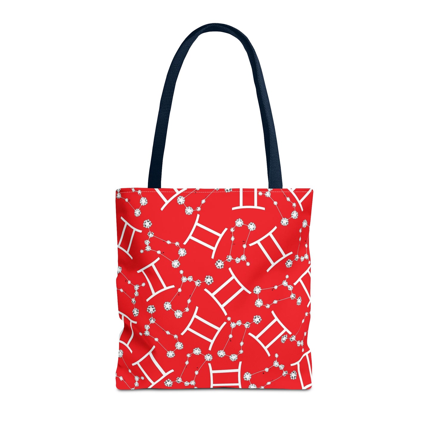 Tote Bag, Gemini Zodiac Sign, AOP, (Red, White Print)