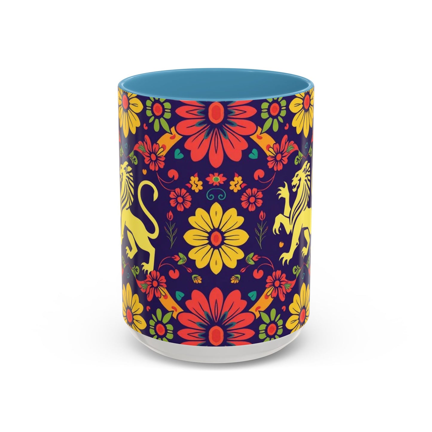 Accent Coffee Mug, Leo, Zodiac v3, Flower Pattern, (11, 15oz)