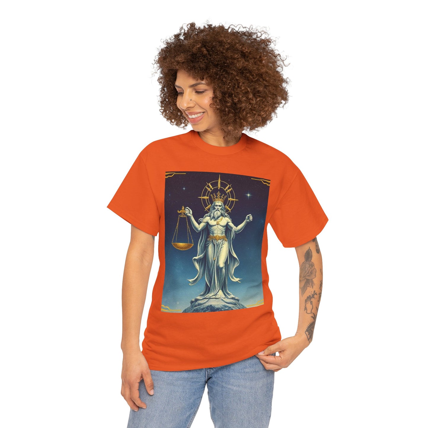 Unisex Heavy Cotton T-Shirt, Space, Libra God, Zodiac Design
