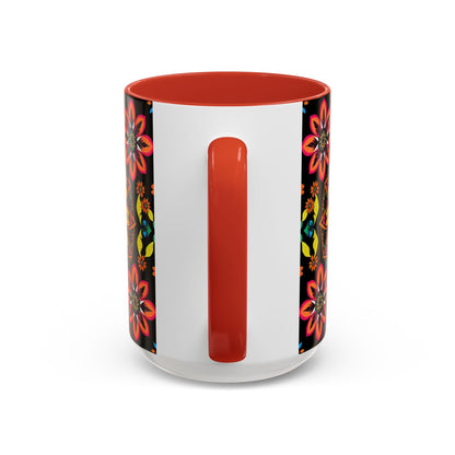 Accent Coffee Mug, Sagittarius, Zodiac v2. Flower Pattern, (11, 15oz)