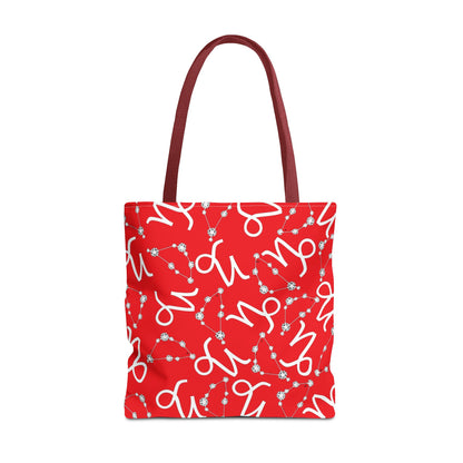 Tote Bag, Capricorn Zodiac Sign, AOP, (Red, White)
