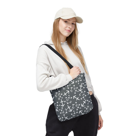 Tote Bag, Sagittarius Zodiac Sign, AOP, (Grey, White Print)
