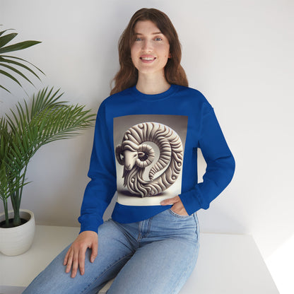 Unisex Heavy Blend™ Crewneck Sweatshirt, Round Statue, Aries Zodiac Design