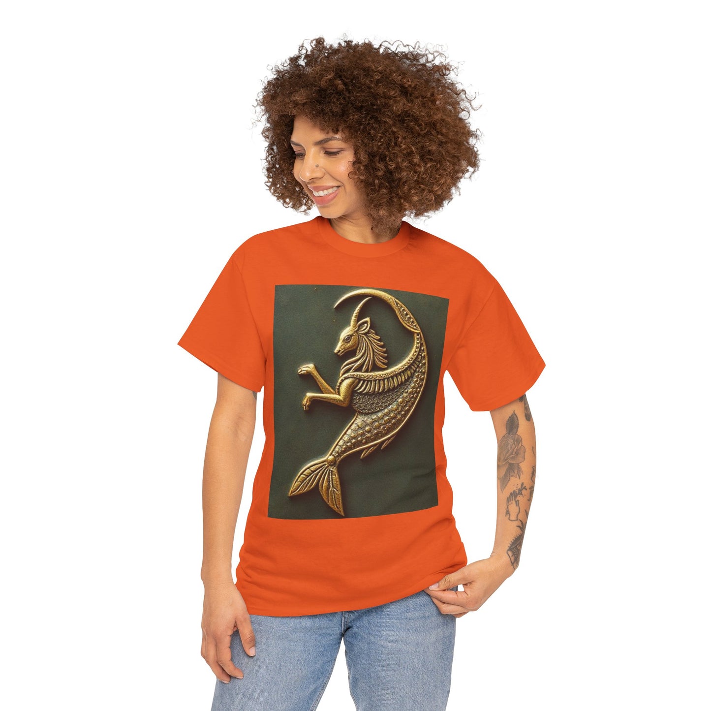 Unisex Heavy Cotton T-Shirt, Capricorn Animal v1, Symbol, Zodiac Design