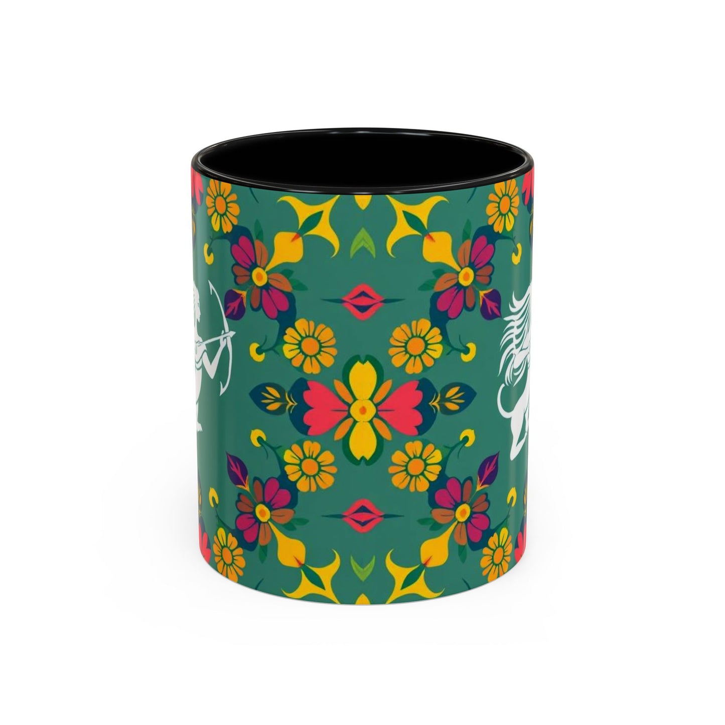 Accent Coffee Mug, Sagittarius, Zodiac. Flower Pattern, (11, 15oz)
