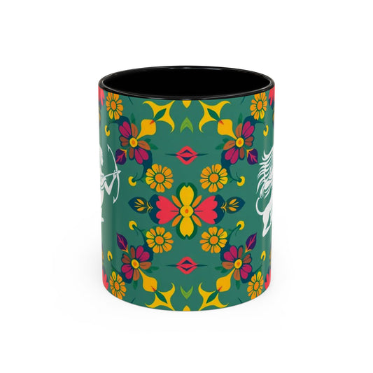 Accent Coffee Mug, Sagittarius, Zodiac. Flower Pattern, (11, 15oz)