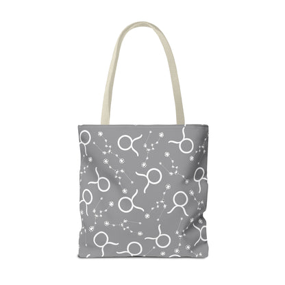 Tote Bag, Taurus Zodiac Sign, AOP, (Grey, White)