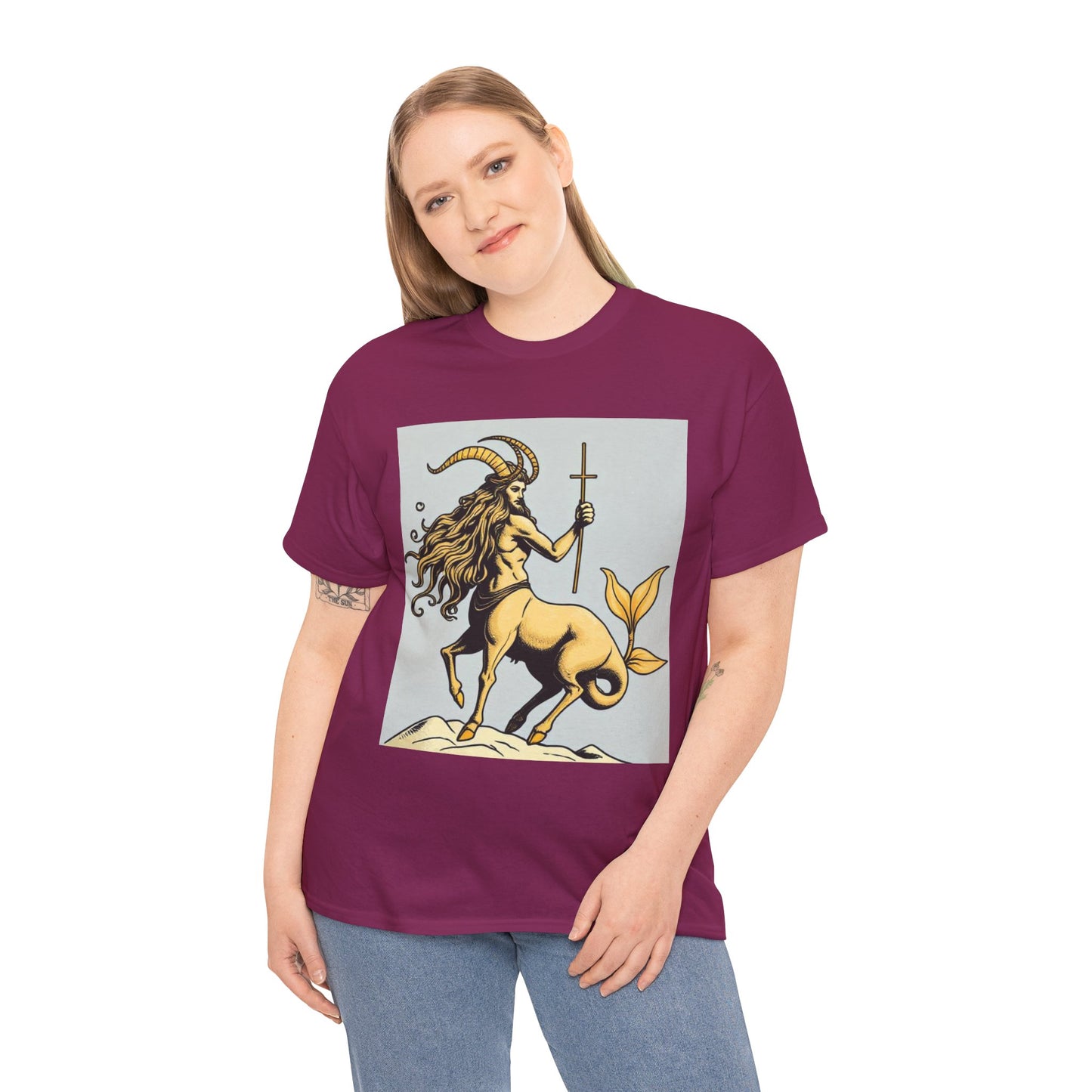Unisex Heavy Cotton T-Shirt, Capricorn God v3, Zodiac Design