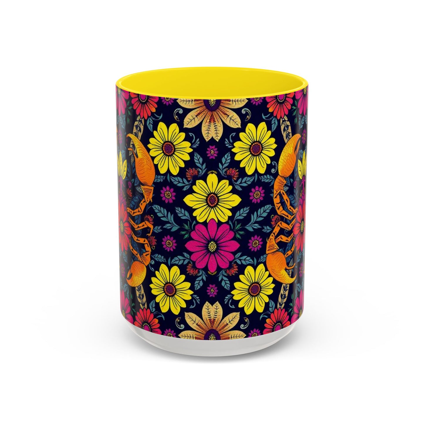 Accent Coffee Mug, Scorpio, Zodiac v3. Flower Pattern, (11, 15oz)