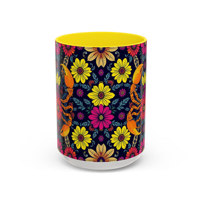 Accent Coffee Mug, Scorpio, Zodiac v3. Flower Pattern, (11, 15oz)