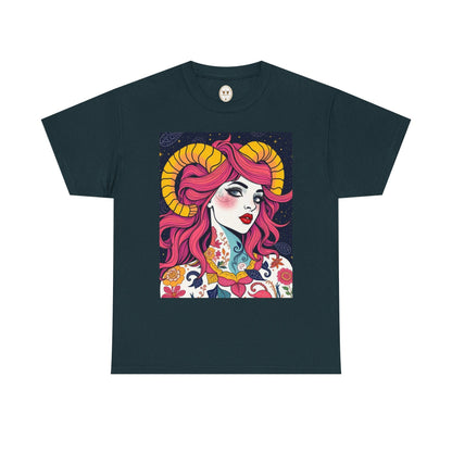 Unisex Heavy Cotton T-Shirt, Aries, Zodiac v2, Sexy Art