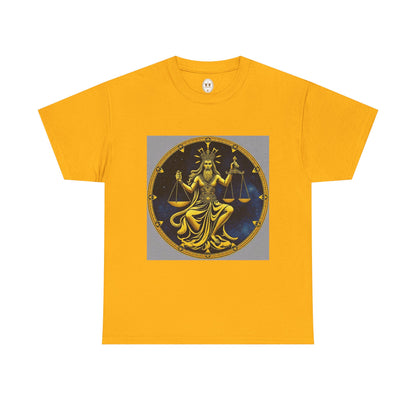 Unisex Heavy Cotton T-Shirt, Gold Libra God, Zodiac Design
