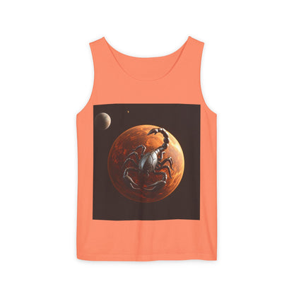 Unisex Garment-Dyed, Tank Top, Scorpio Design, Planet Symbol, 100% US cotton