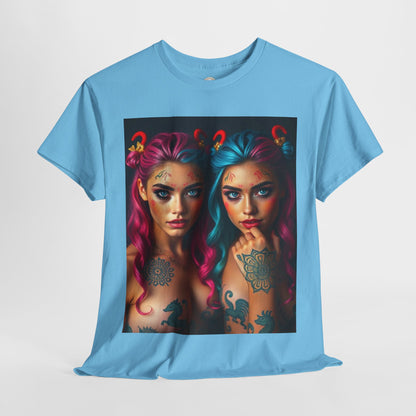Unisex Heavy Cotton T-Shirt, Gemini, Zodiac v1, Sexy Art