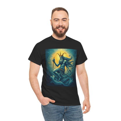 Unisex Heavy Cotton T-Shirt, Aquarius God 1, Zodiac Design