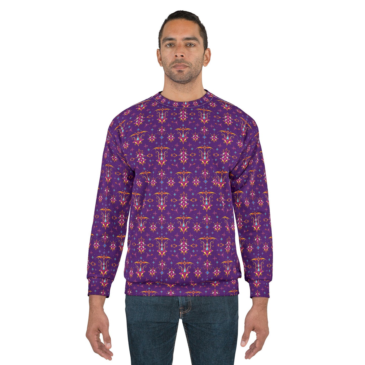Unisex Sweatshirt (AOP), Sagittarius, Zodiac v4, Jewel Pattern