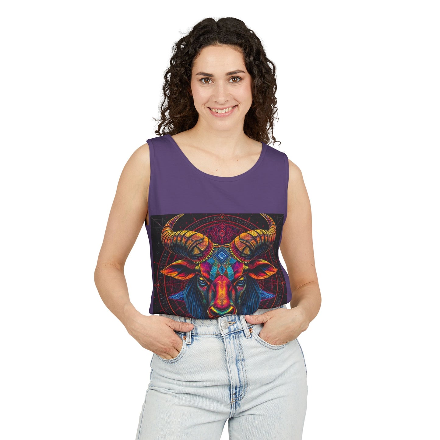 Unisex Garment-Dyed, Tank Top, Taurus Design, Pop Art v1, 100% US cotton