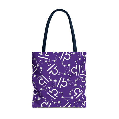 Tote Bag, Libra Zodiac Sign, AOP, (Purple, White)