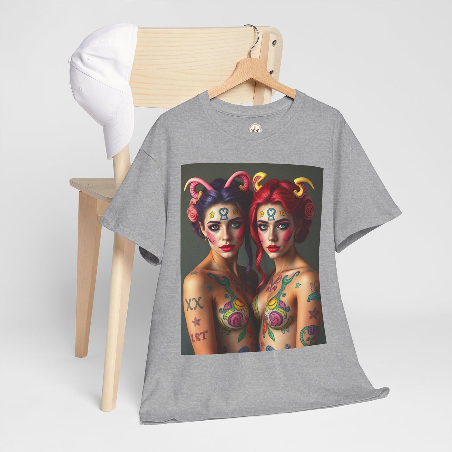 Unisex Heavy Cotton T-Shirt, Gemini, Zodiac v3, Sexy Art