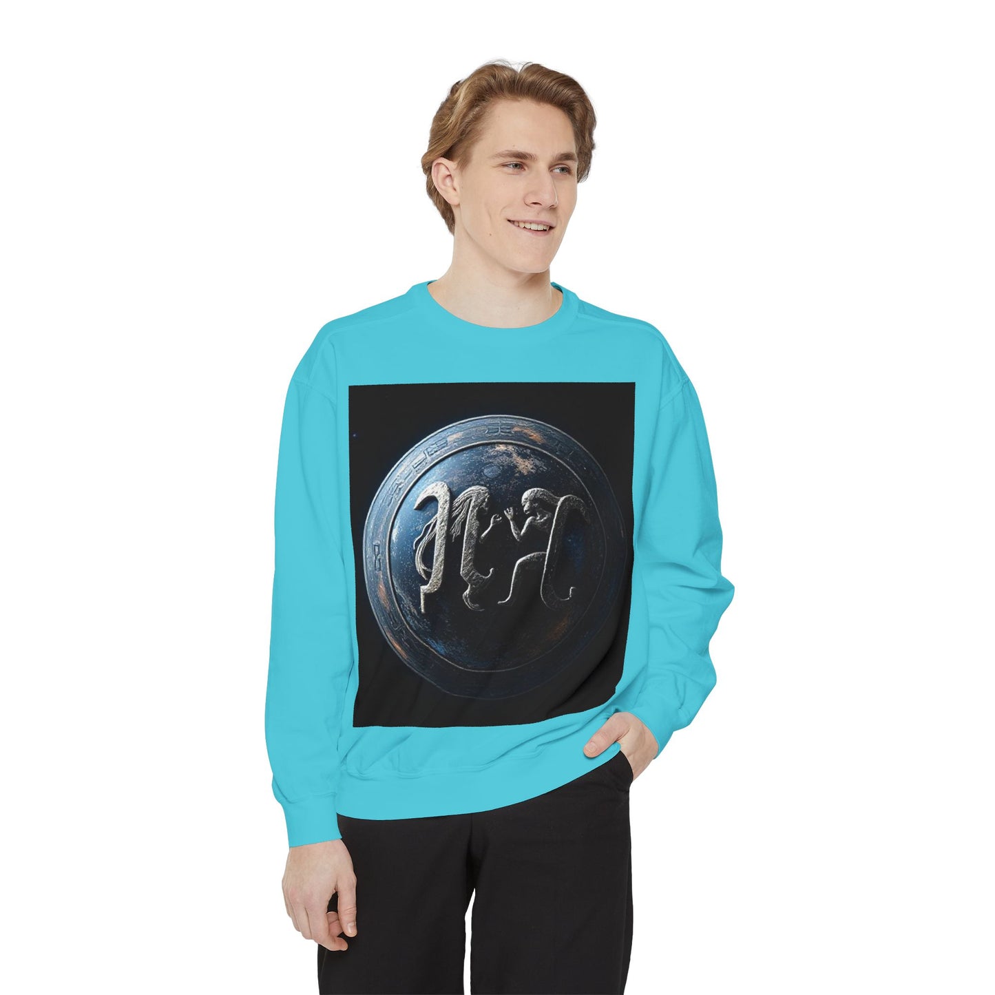 Garment-Dyed Sweatshirt, Unisex, Space Symbol Design, Gemini