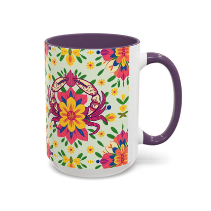 Accent Coffee Mug, Cancer, Zodiac v3, Flower Pattern, (11, 15oz)