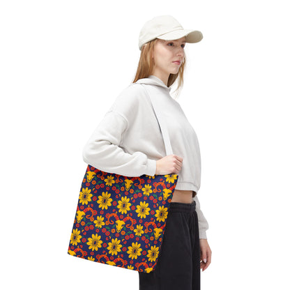 Tote Bag, (AOP), Aries, Zodiac v5, Flower Pattern