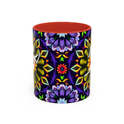 Accent Coffee Mug, Sagittarius, Zodiac v1. Flower Pattern, (11, 15oz)