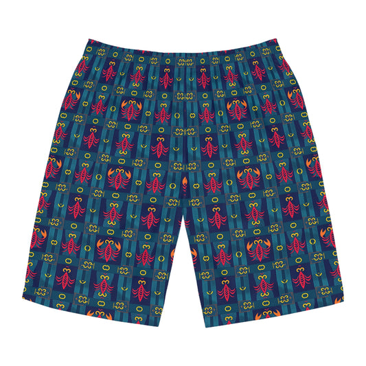 Men's Board Shorts, (AOP), Scorpio, Zodiac v1, Shape Pattern
