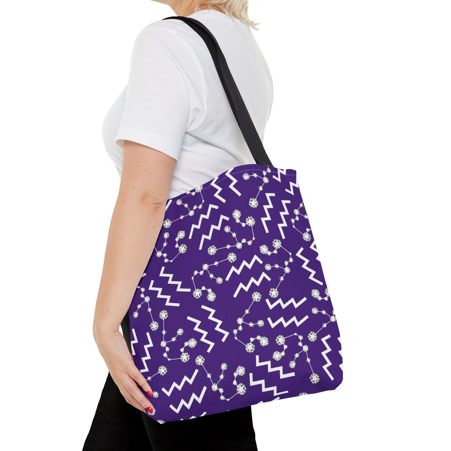 Tote Bag, Aquarius Zodiac Sign, AOP, (Purple, White)