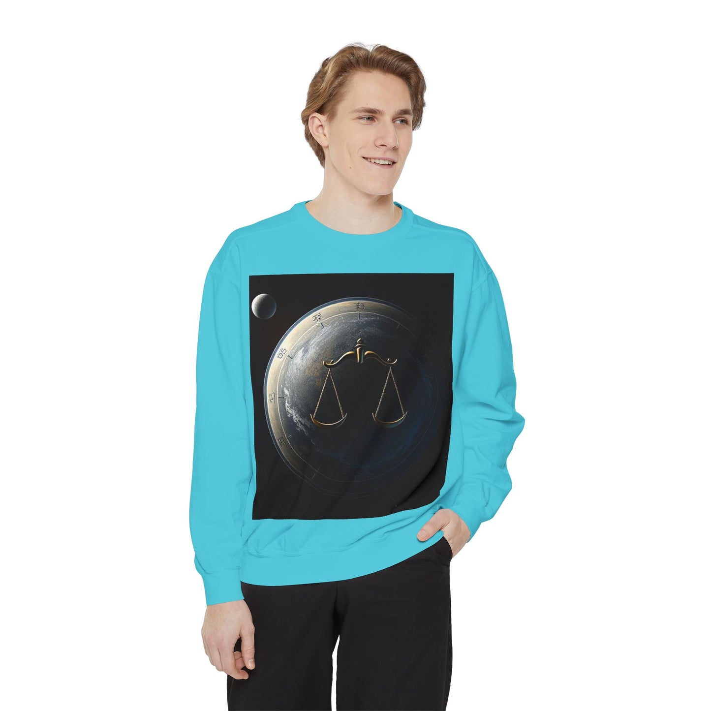 Garment-Dyed Sweatshirt, Unisex, Space Animal Design, Libra